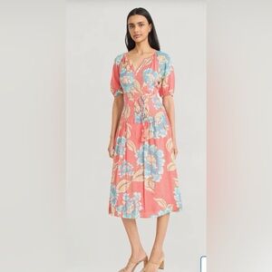 The Good Journey Dress in Coral snd blue floral size L-NWT